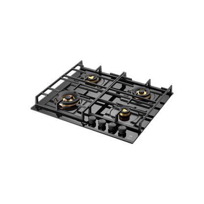 MFBX 604- Built in Hob, 4 Full Brass Burners , Square Drip Tray (Black Shiny Finish)