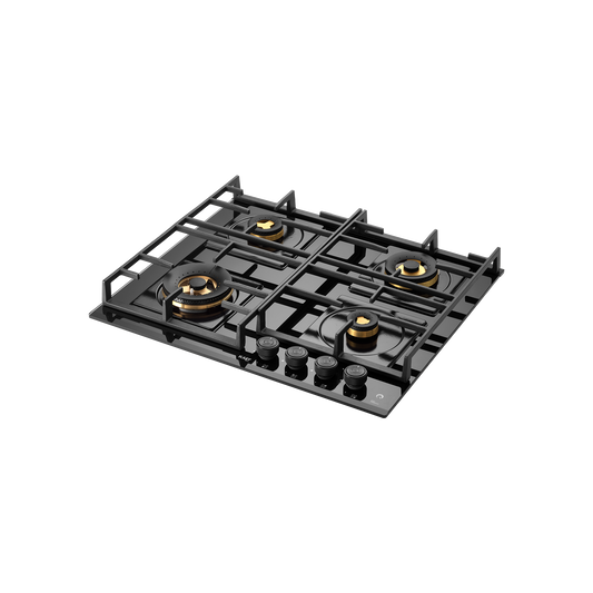 MFBX 604- Built in Hob, 4 Full Brass Burners , Square Drip Tray (Black Shiny Finish)