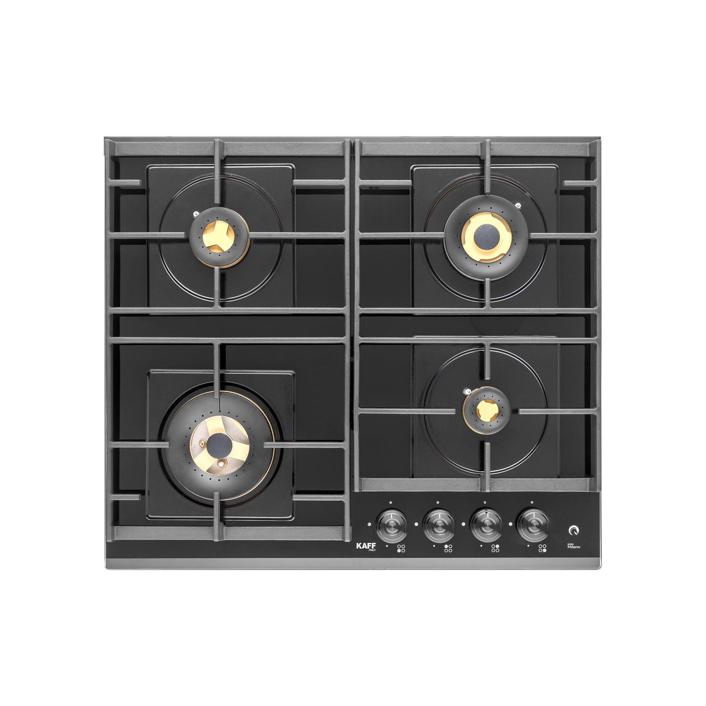 MFBX 604- Built in Hob, 4 Full Brass Burners , Square Drip Tray (Black Shiny Finish)