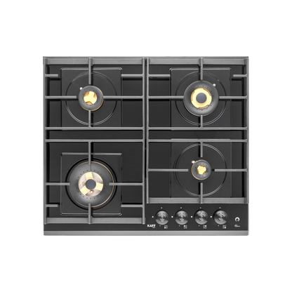 MFBX 604- Built in Hob, 4 Full Brass Burners , Square Drip Tray (Black Shiny Finish)