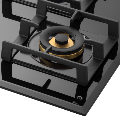 MFBX 604- Built in Hob, 4 Full Brass Burners , Square Drip Tray (Black Shiny Finish)