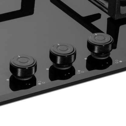 MFBX 604- Built in Hob, 4 Full Brass Burners , Square Drip Tray (Black Shiny Finish)