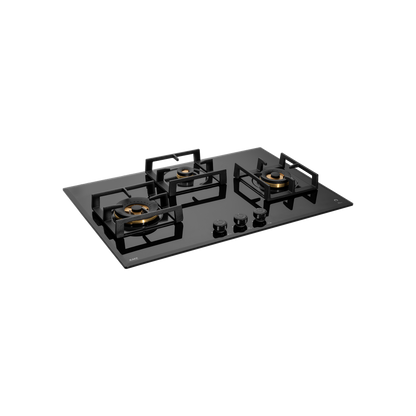 MFBX 763- 3 Full Brass Burners, Square Drip Tray (Black Shiny Finish) Built in Hob