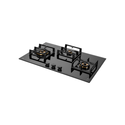 MFBX 763- 3 Full Brass Burners, Square Drip Tray (Black Shiny Finish) Built in Hob
