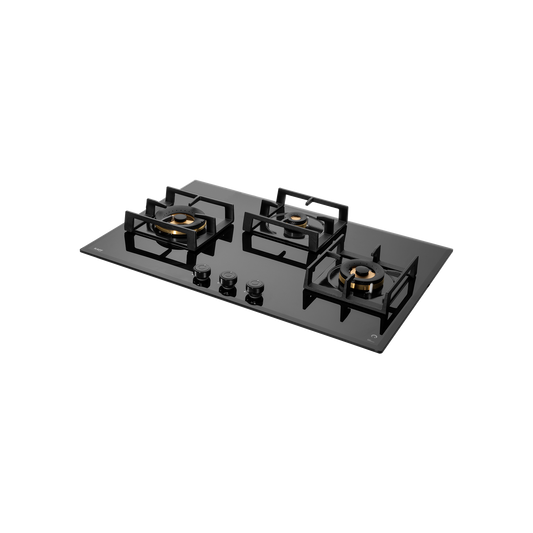 MFBX 763- 3 Full Brass Burners, Square Drip Tray (Black Shiny Finish) Built in Hob