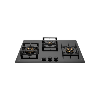 MFBX 763- 3 Full Brass Burners, Square Drip Tray (Black Shiny Finish) Built in Hob