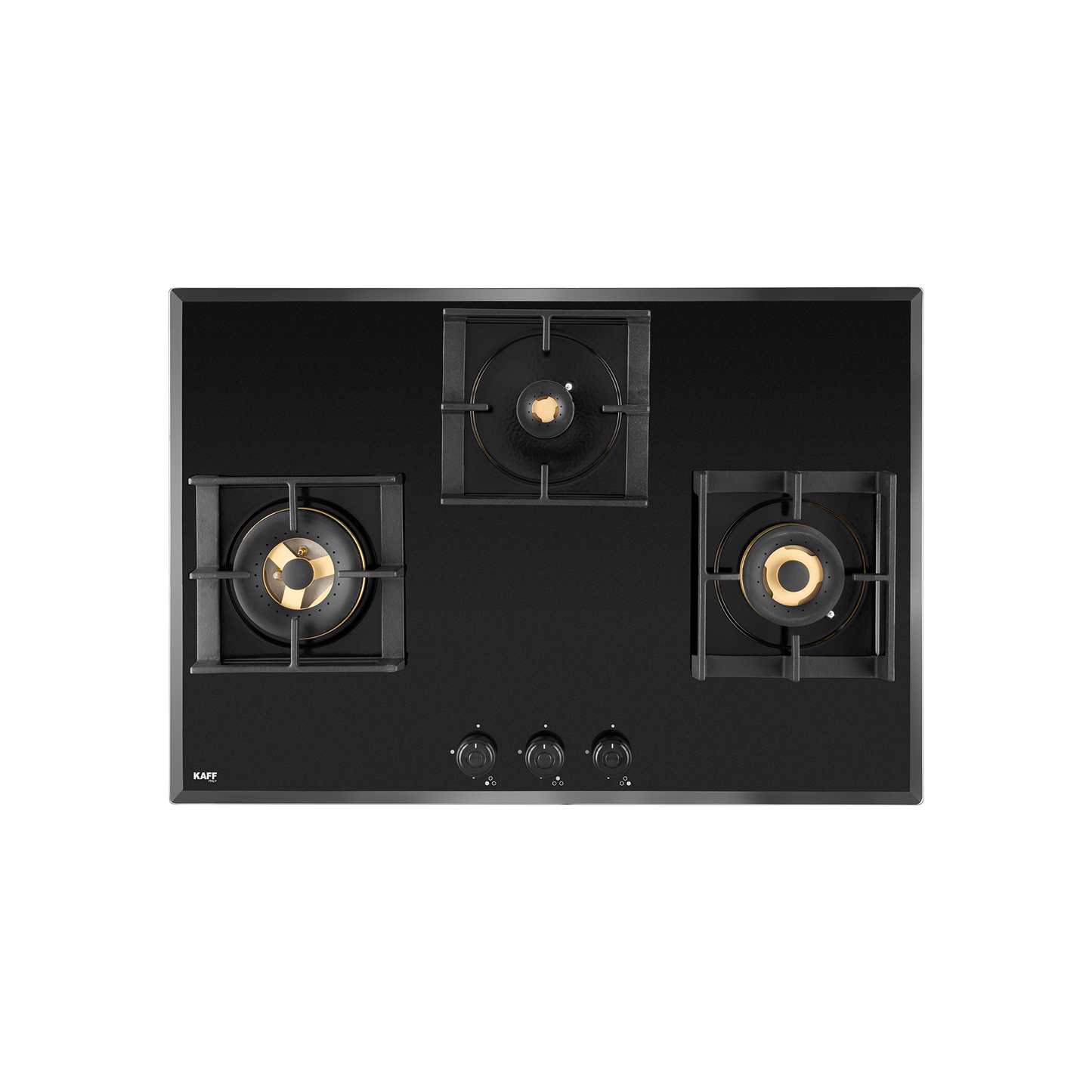 MFBX 763- 3 Full Brass Burners, Square Drip Tray (Black Shiny Finish) Built in Hob