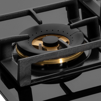 MFBX 763- 3 Full Brass Burners, Square Drip Tray (Black Shiny Finish) Built in Hob