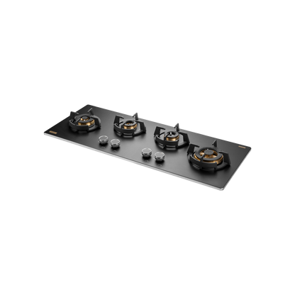 MSM 104 / MSM 104X - 4 Full Brass High Efficiency Burners with FFD Built-In Hob, 8 mm Frosted Black Glass