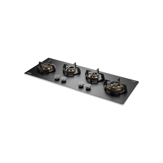 MSM 104 / MSM 104X - 4 Full Brass High Efficiency Burners with FFD Built-In Hob, 8 mm Frosted Black Glass