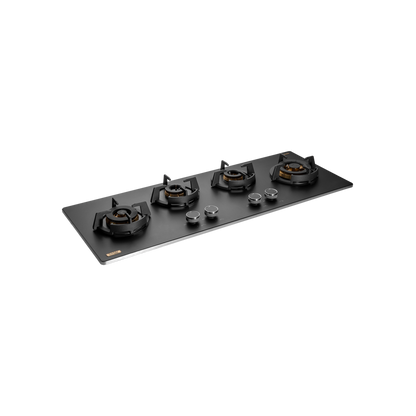 MSM 104 / MSM 104X - 4 Full Brass High Efficiency Burners with FFD Built-In Hob, 8 mm Frosted Black Glass