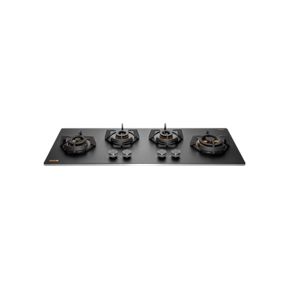 MSM 104 / MSM 104X - 4 Full Brass High Efficiency Burners with FFD Built-In Hob, 8 mm Frosted Black Glass