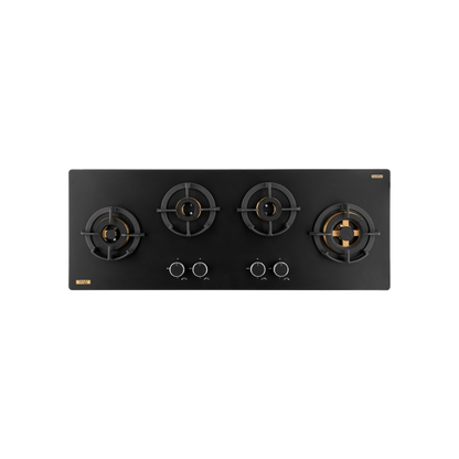 MSM 104 / MSM 104X - 4 Full Brass High Efficiency Burners with FFD Built-In Hob, 8 mm Frosted Black Glass