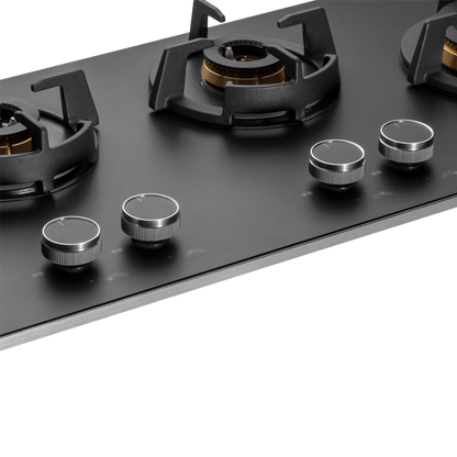 MSM 104 / MSM 104X - 4 Full Brass High Efficiency Burners with FFD Built-In Hob, 8 mm Frosted Black Glass