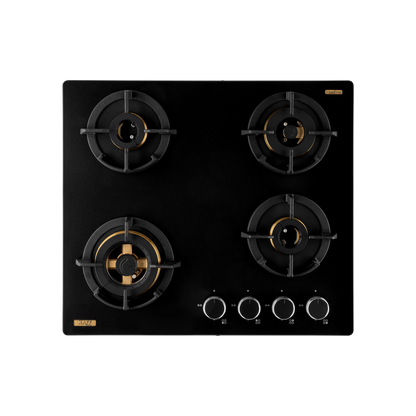 MSM 604 / MSM 604X- Built-In Hob, 4 Full Brass High Efficiency Burners with FFD, Thick Premium Frosted Black Glass