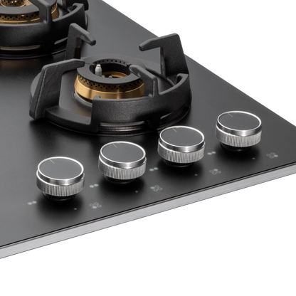 MSM 604 / MSM 604X- Built-In Hob, 4 Full Brass High Efficiency Burners with FFD, Thick Premium Frosted Black Glass