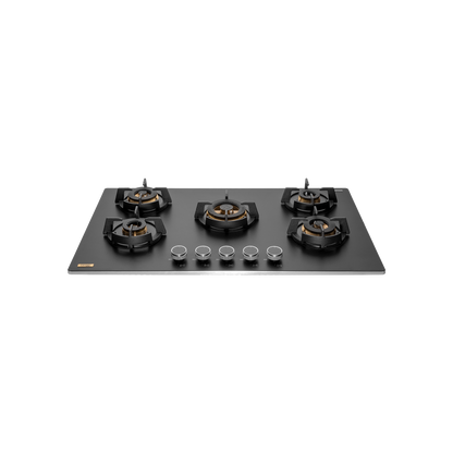 MSM 865 / MSM 865X- Built-In Hob with Efficient 5 Brass Burners, 8 mm Frosted Black Glass