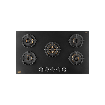 MSM 865 / MSM 865X- Built-In Hob with Efficient 5 Brass Burners, 8 mm Frosted Black Glass