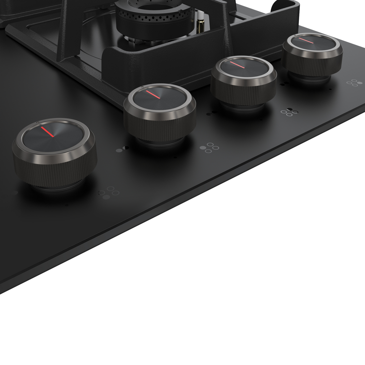 NYG 64B - Built-in Hob 4 Full Brass High Efficiency Burners, Premium Frosted Black Glass with Round Edges
